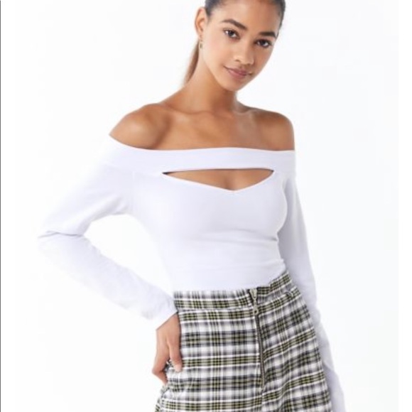 Urban outfitters stretch white off sleeve crop top - Picture 1 of 4